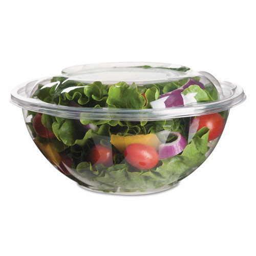 Renewable And Compostable Salad Bowls With Lids, 32 Oz, Clear, 50/pack, 3 Packs/carton